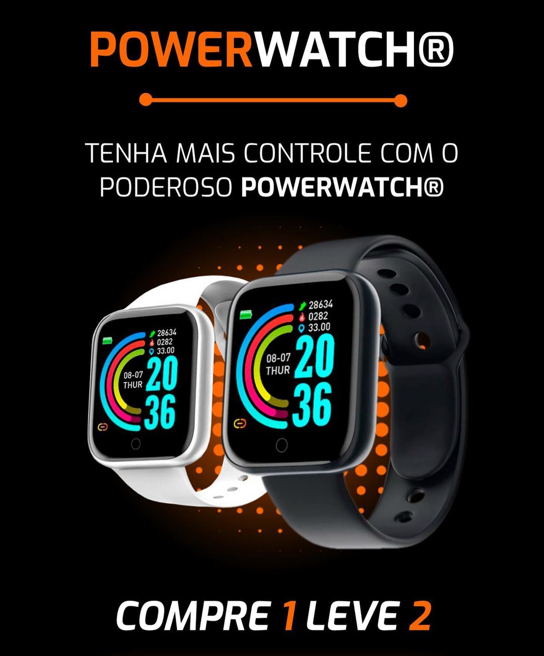 Relógio Inteligente Smarwatch Xiaomi PowerWatch D20 À Prova D'Água - COMPRE 1 LEVE 2
