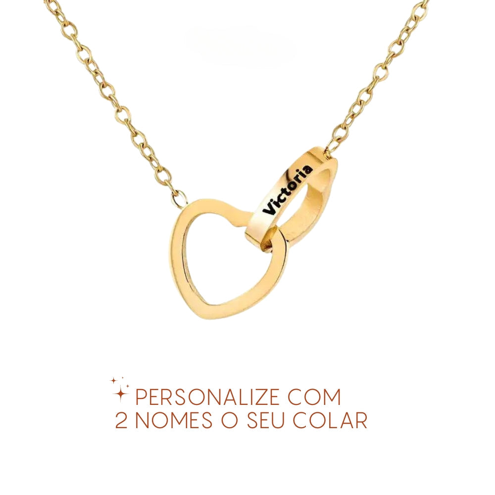 Colar Dois Corações Personalizado + Caixa Rotativa com Rosa Eterna