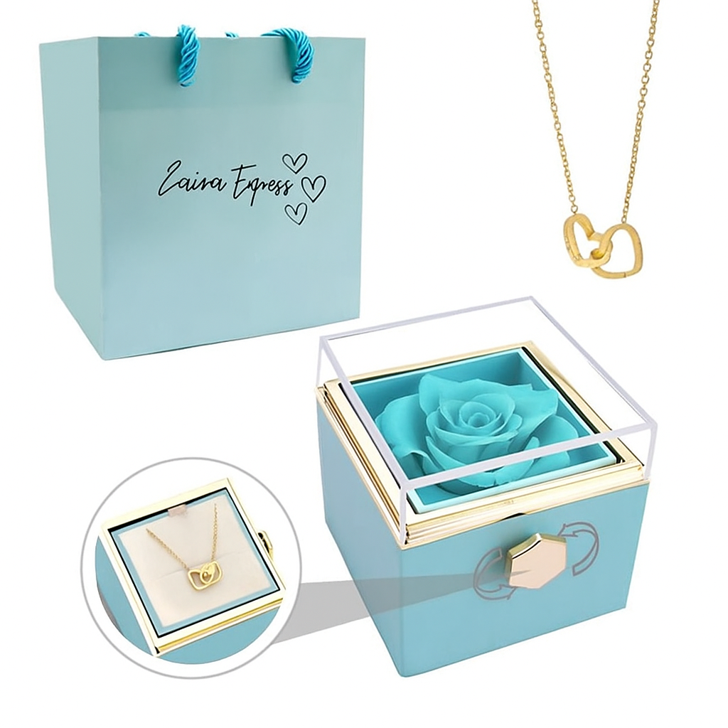 💖 Colar Dois Corações com Rosa Eternizada + Nomes Gravados!