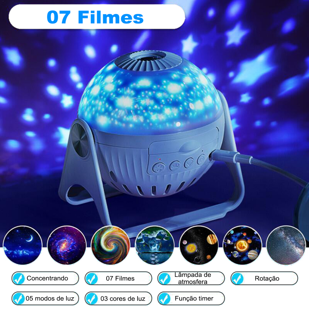 Projetor Galáxia Prime com 7 estilos Diferentes